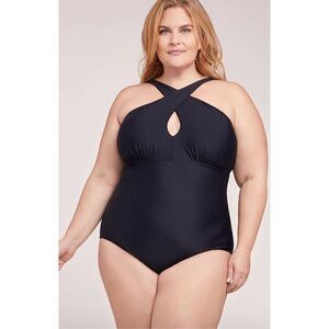 LYSA  Kylie High Neck Plus Size One Piece Black Swimsuit  Size 1X (18-20)